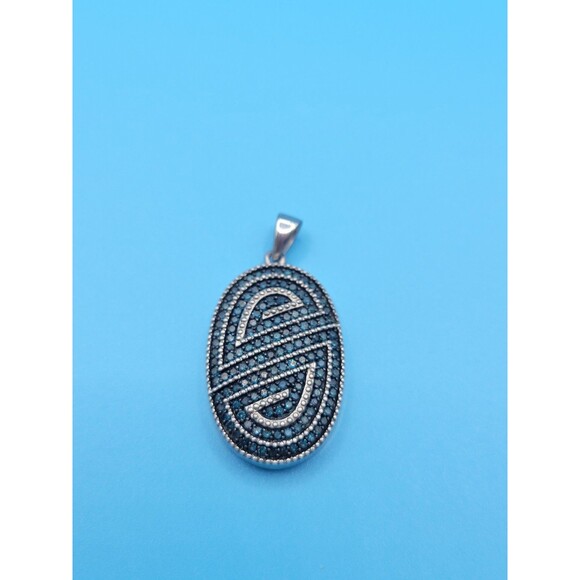 Modern Sterling Silver Oval Swirl Blue Diamond 1.40 ctw Pendant by SJ - Picture 10 of 16